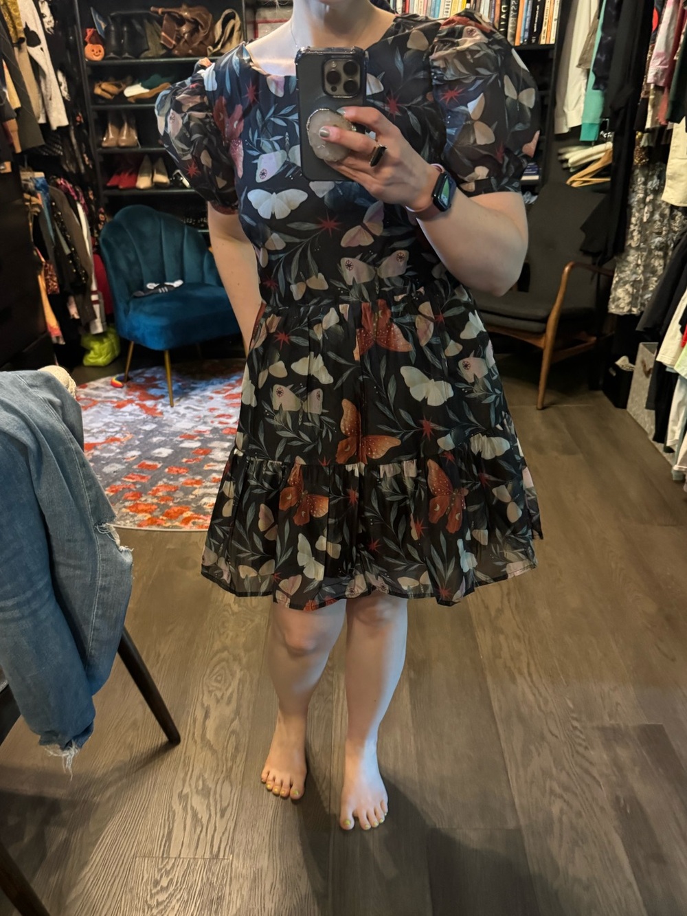 Disturbia Black Floral Puff-Sleeve Fit & Flare Dress 🖤🥀🦋 - Picture 3 of 13